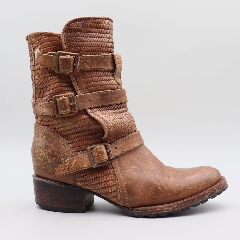 Freebird by Steven Apex Brown Distressed Leather Moto Boots Size 6 Boho Western